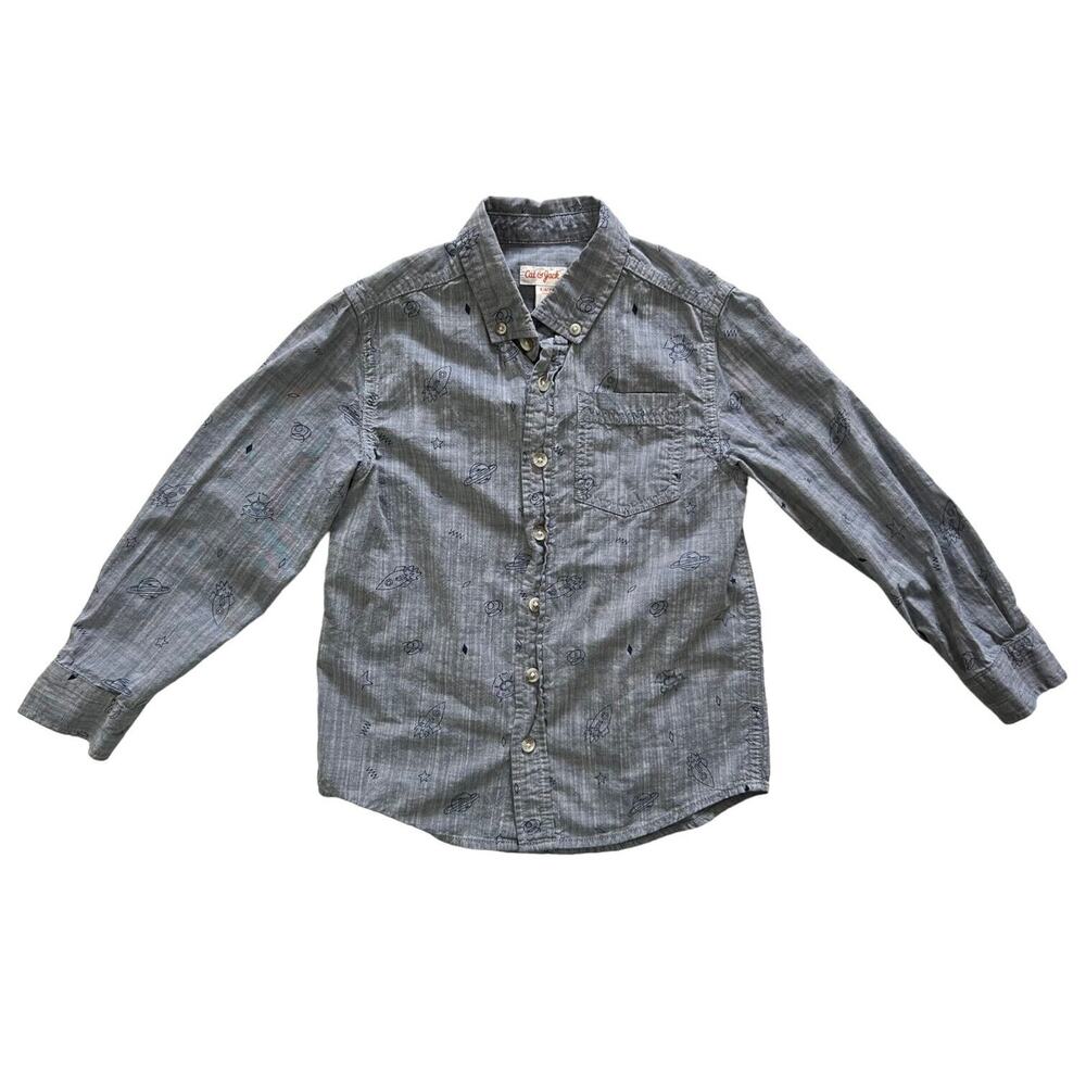 Cat & Jack Blue Chambray Button Down Shirt With Space Doodle Design Size S